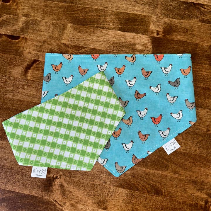 K and M Collars - Wholesale Pet Bandana - Dog - Spring Chickens and Flowers Reversible Dog Bandana