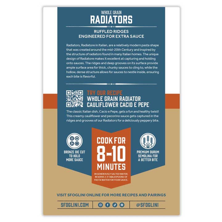 Sfoglini - Wholesale Pasta - Whole-Grain Radiators, Organic Pasta