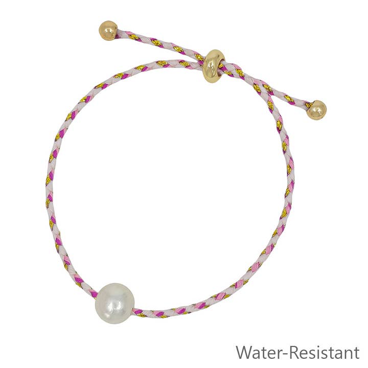 Pink and Cream Pull String Threaded with Freshwater Pearl Bracelet for wholesale by What's Hot