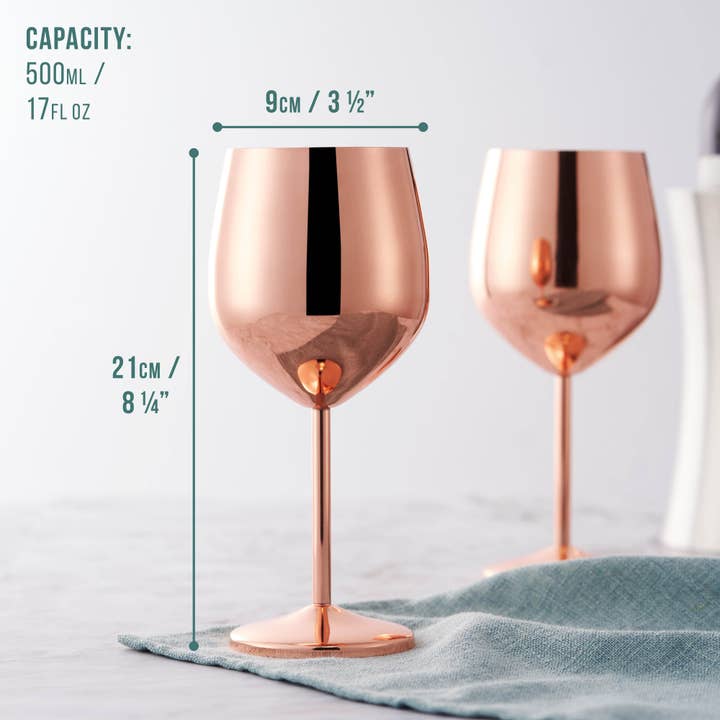 Oak & Steel – Großhandel Weingläser – 2 Weingläser aus Edelstahl in Roségold, 500 ml