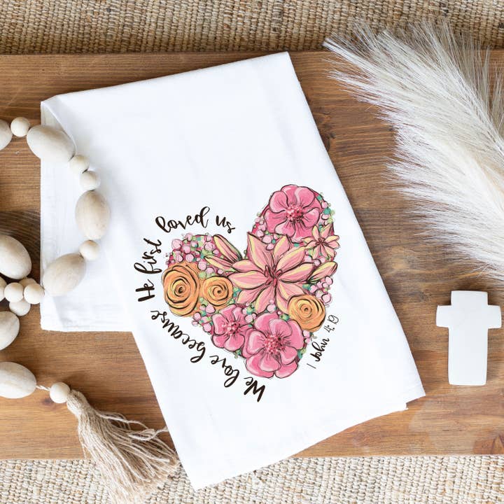 Clairmont & Co - Wholesale Tea Towel - Easter, Faith, He First Loved Tea Towel, Kitchen Towel