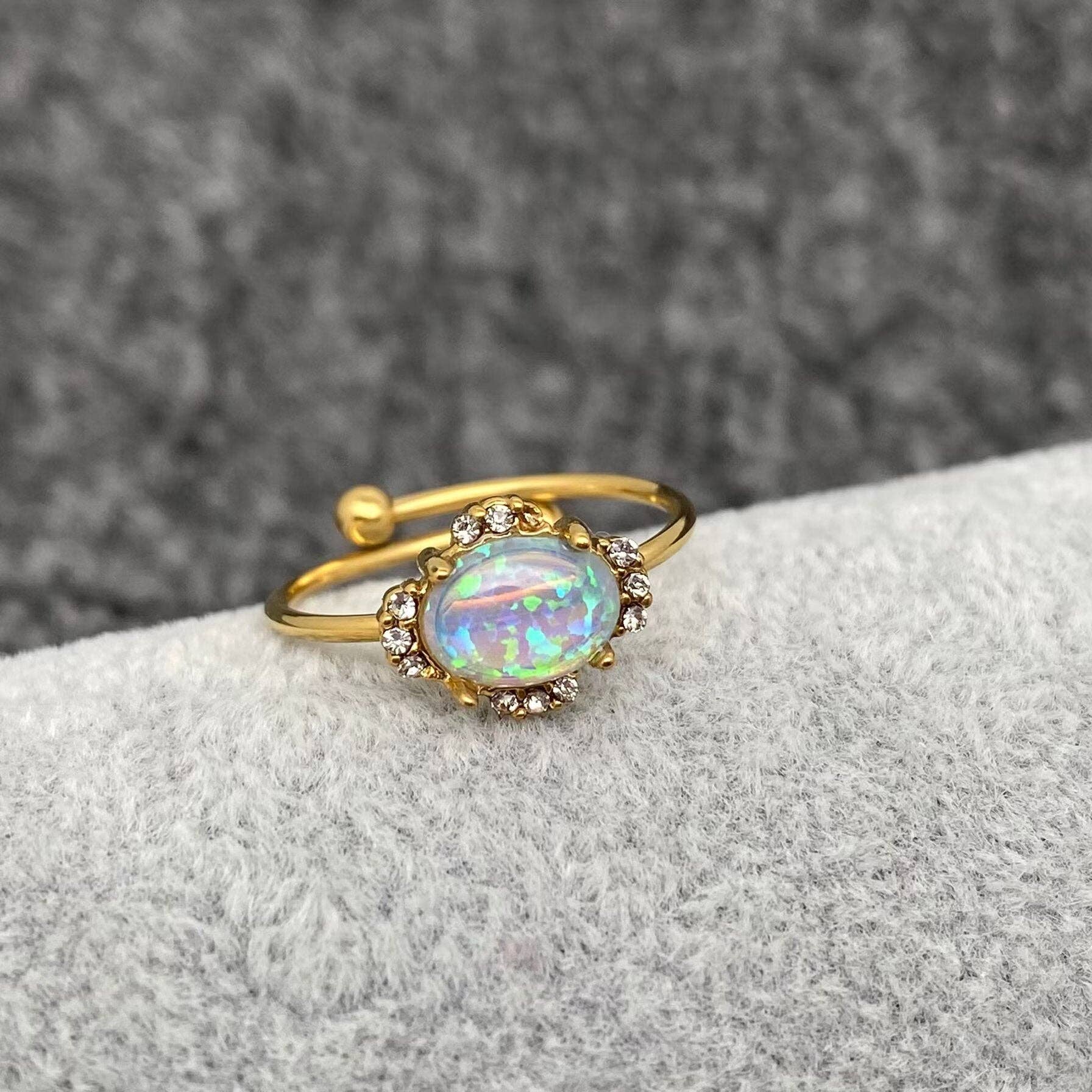 Mio Queena - Wholesale Single Stone/Solitaire Ring - Lucky Opal 18K Gold Plated SS Adjustable Ring - FGS/CS5