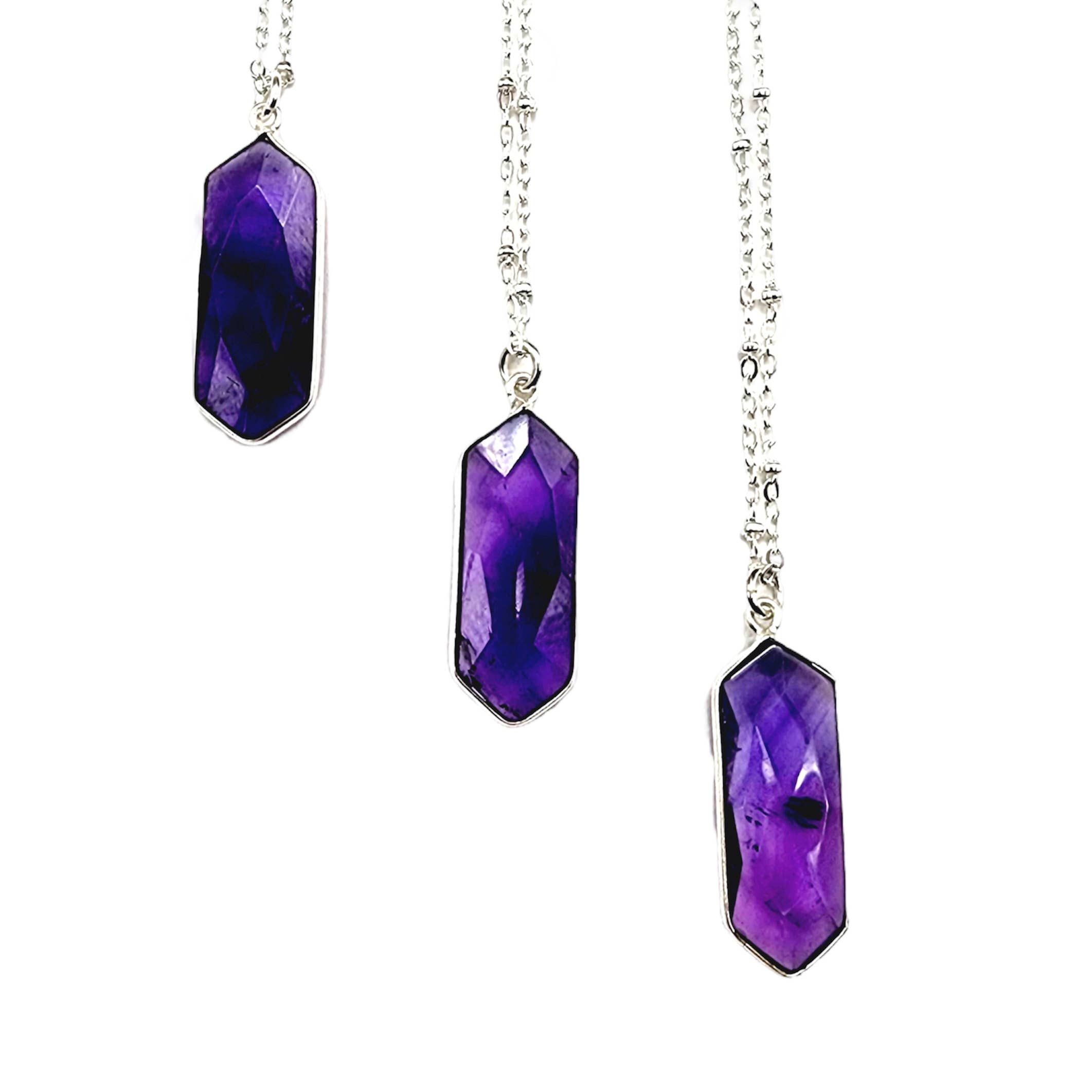 MergingMetals - Wholesale Pendant/Charm Necklace - Long Faceted Amethyst Marquise Necklace0