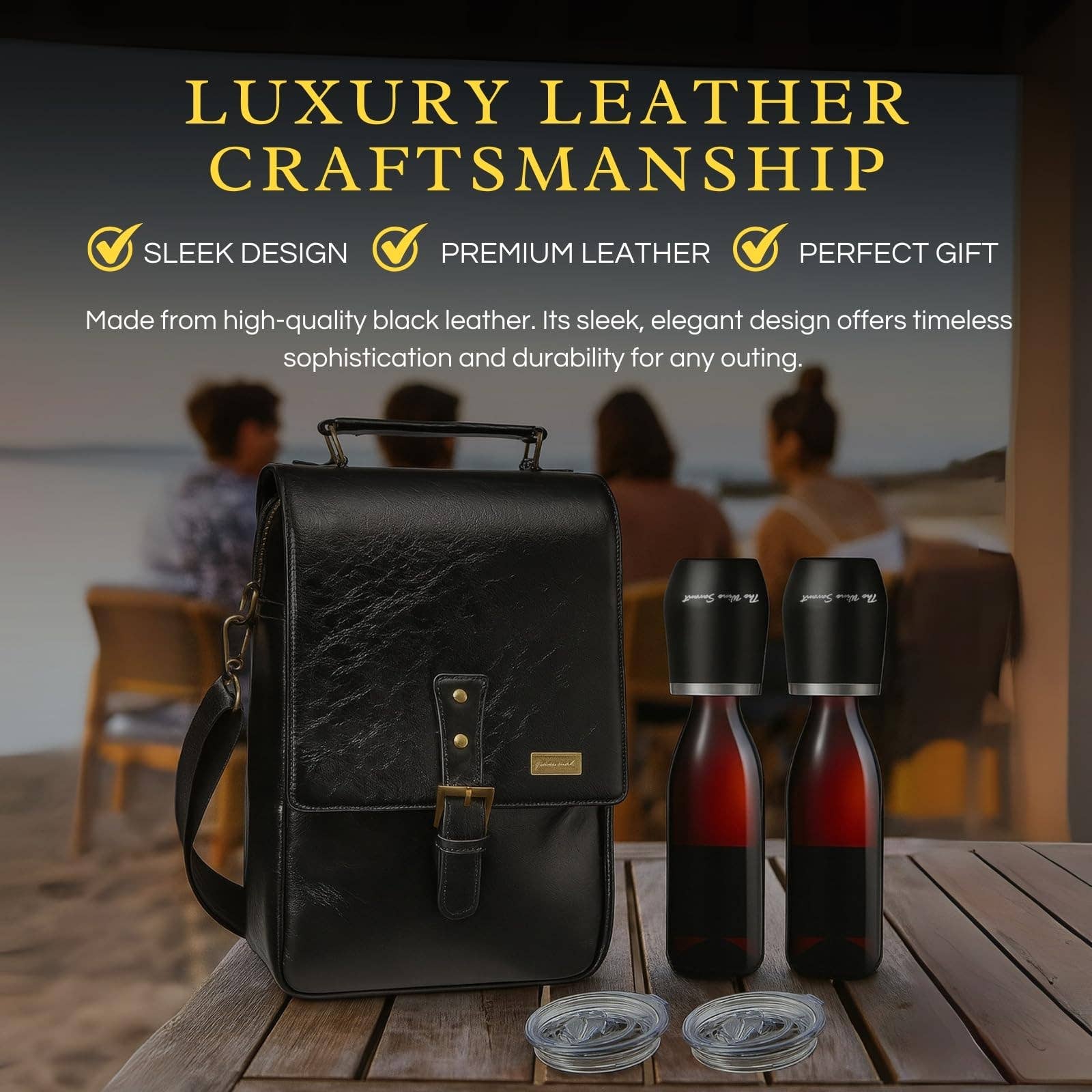 The Wine Savant /  Khen Glassware - Vente Sacs pour bouteilles de vin - Sac porte-bouteilles en cuir pour 3 bouteilles avec gobelets et ouvre-bouteille1