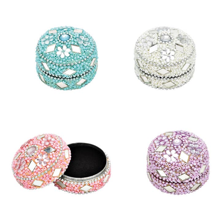 Wurm - Wholesale Decorative Box - Tin with glass bead decoration made of metal in white, purple, pink, blue 4-fold, (W/H/D) 4x3x4cm