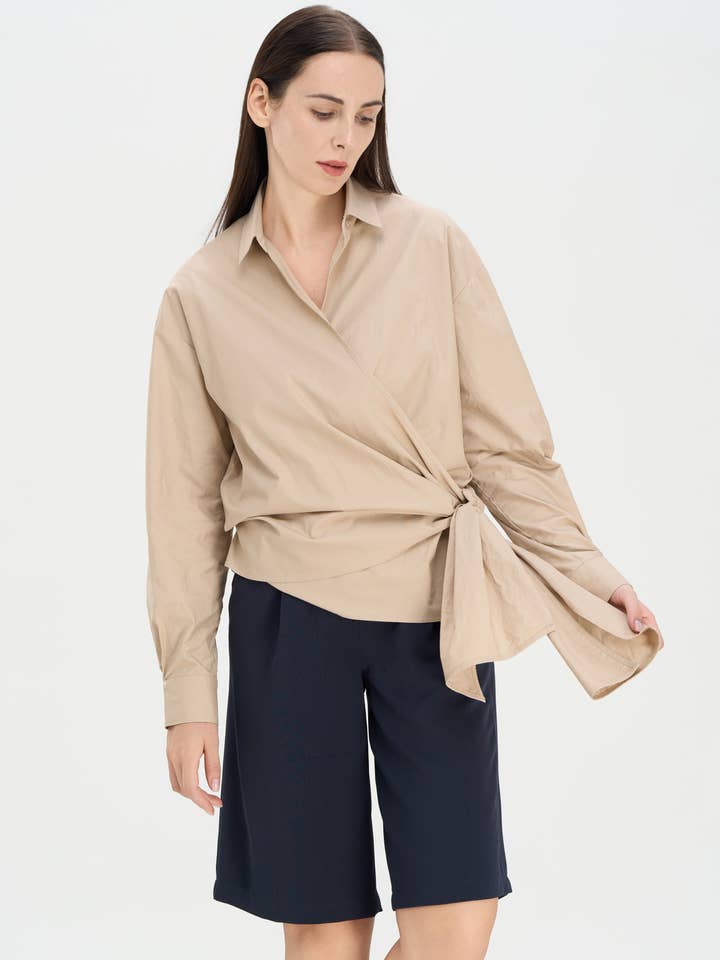 Camisa de Popelina com Laço Assimétrico por atacado de Rehab Lab