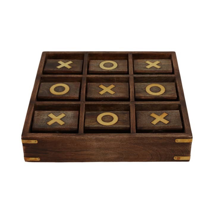 Sagebrook Home - Wholesale Board Game - Board Game - Brown Wood/Metal Revolving Tic Tac Toe, 10 in.8