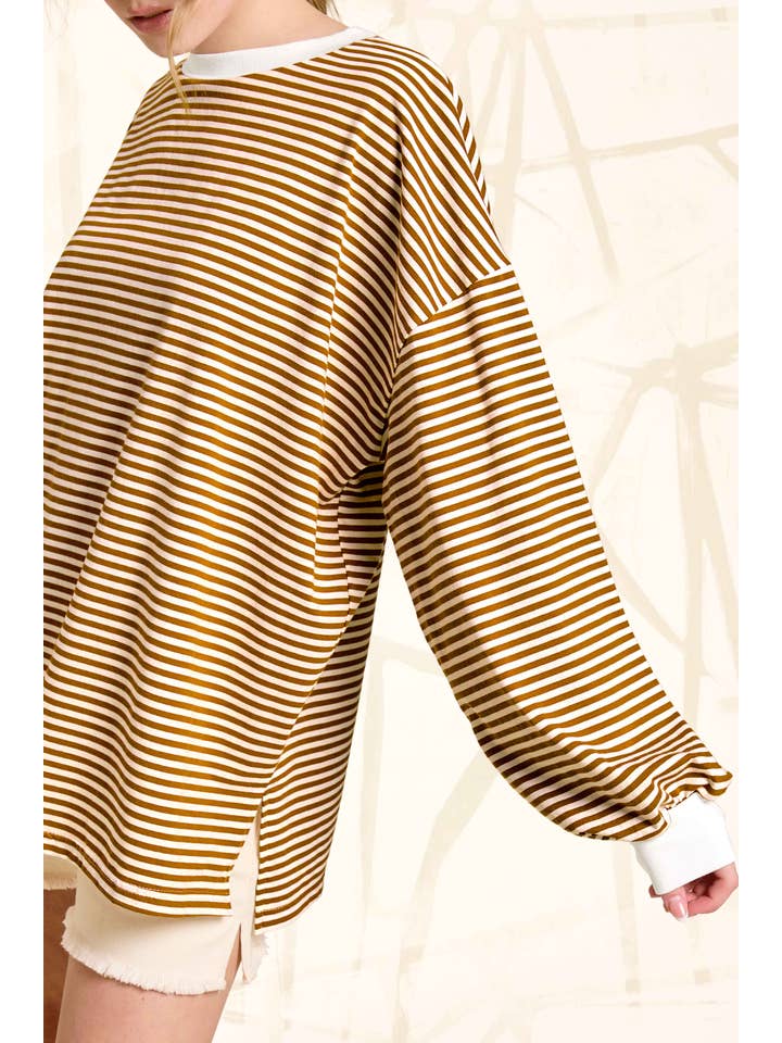 La Miel - Vente Haut en maille – femme - Pull oversize à manches longues rayé19