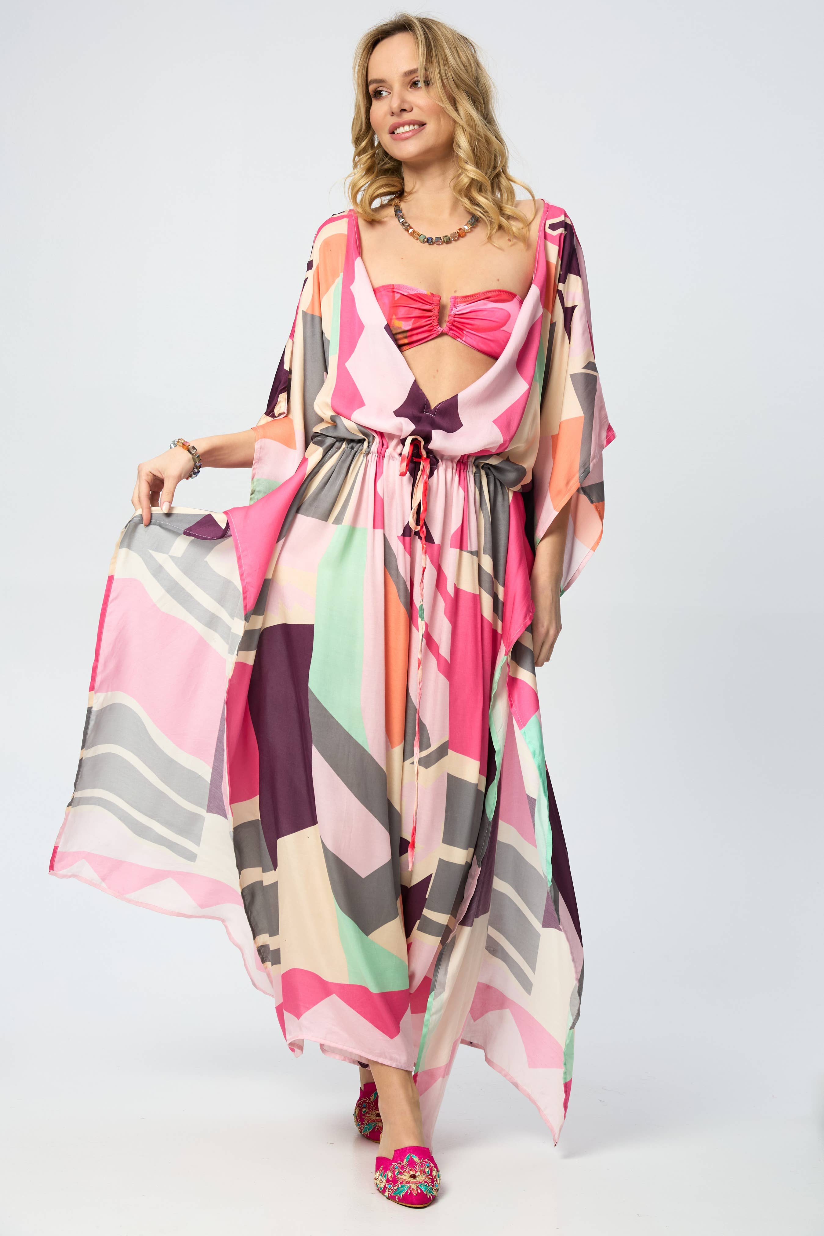 SAACHI - Wholesale Kaftan - Women's - Multicolor Kaftan Geo Tie Waist6