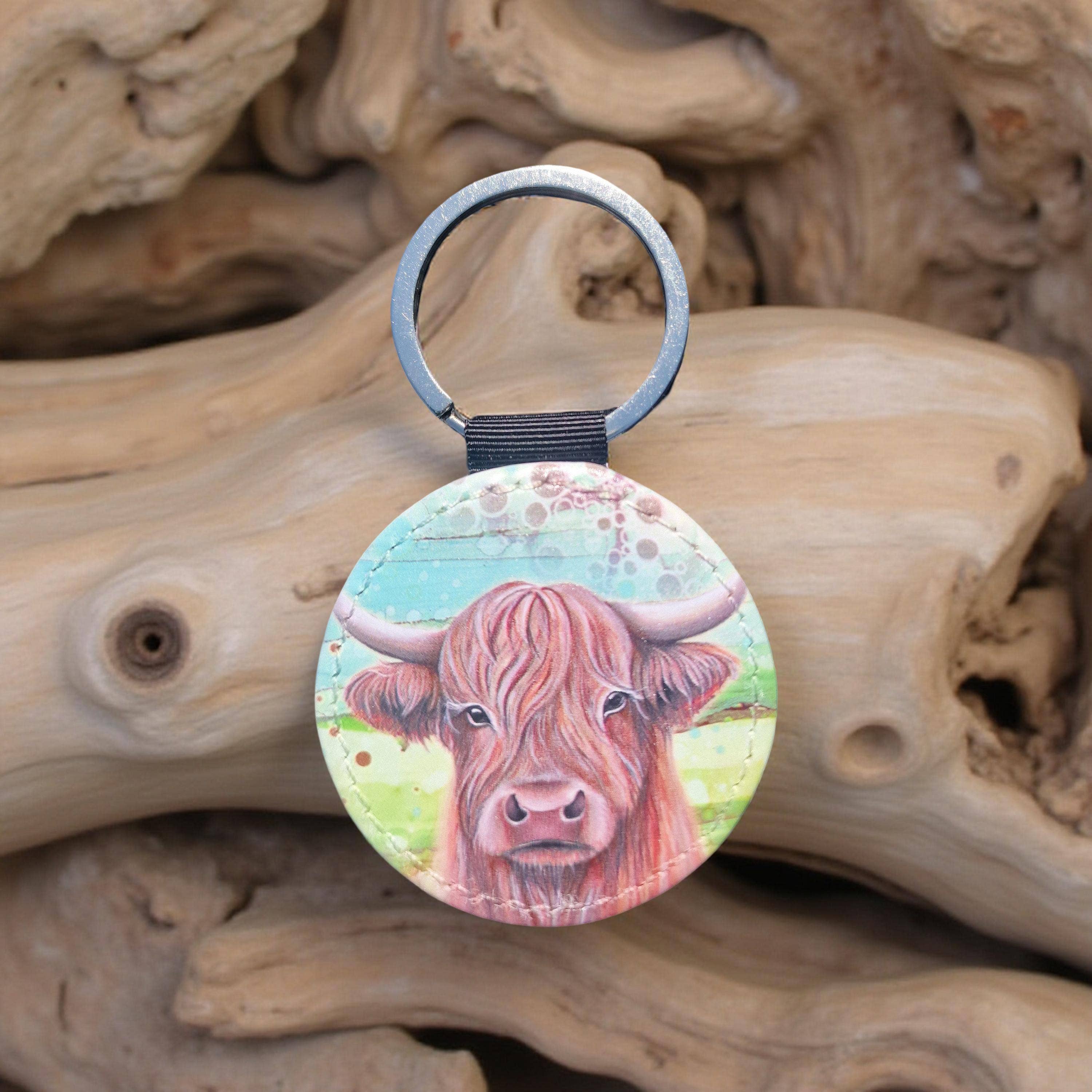 By Jo Crafts – wholesale Keychain – Unisex – 04-KR - Highland Cow Faux Leather Keyring2