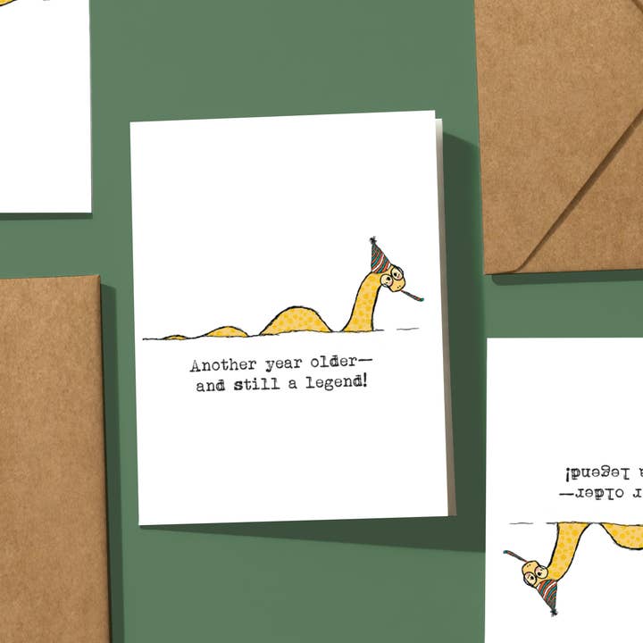 Loch Ness Monster Hand-Illustrated Birthday Card for wholesale by Yellow Birds Design