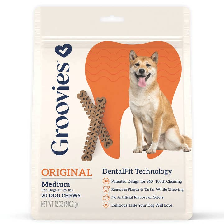 King Wholesale Pet Goods - Wholesale Pet Treats - Dog - GROOVIES Dog Dental Chews 12oz Medium 20ct