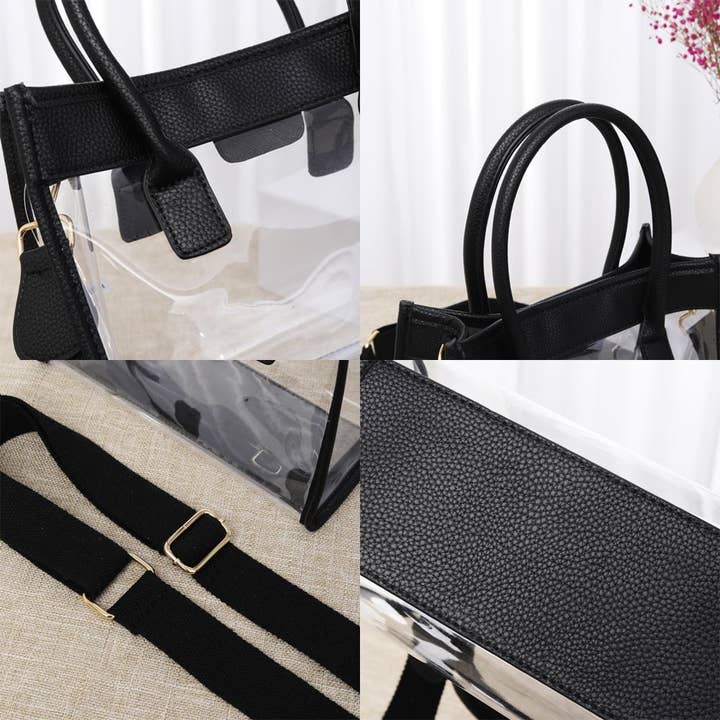 Sensibling Corp. - Wholesale Tote Bag - Women's - Solid Faux Leather Transparent Tote / Crossbody Bag