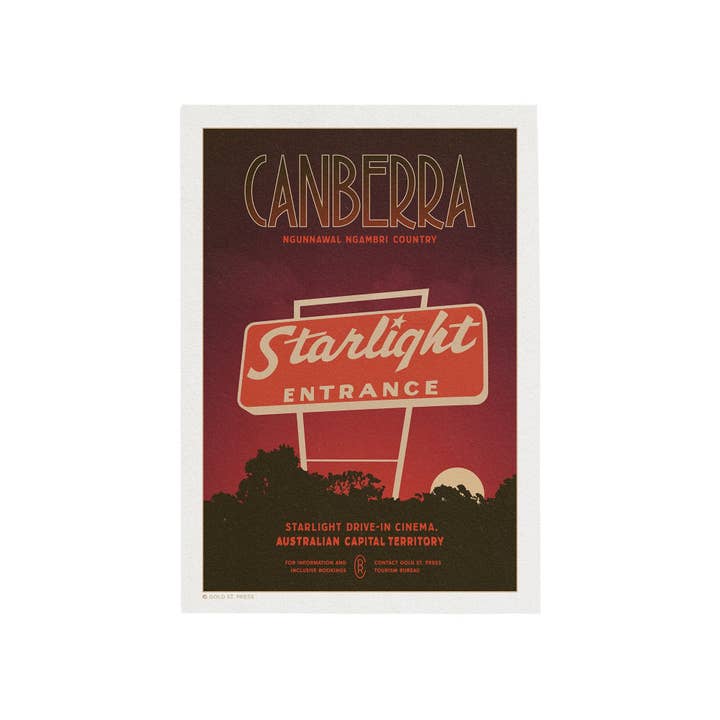 Canberra Starlight Drive-In rejseplakat for engroshandel hos Gold St. Press