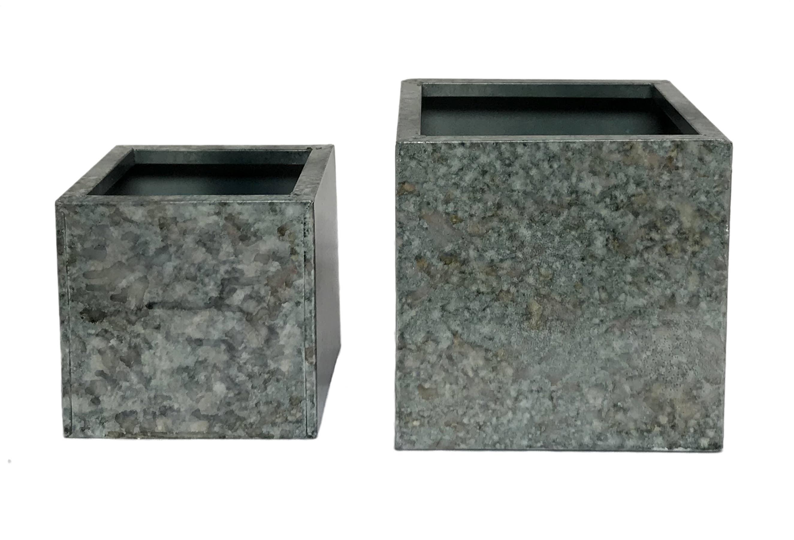 Wilco Home – wholesale Kruka – Uppsättning av 2 fyrkantiga tryckta planteringskärl i granitdesign1