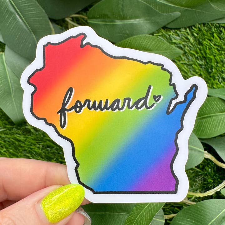 Wisconsin Forward Rainbow Matte Vinyl Sticker Pride Midwest for wholesale by Hawburns Studio