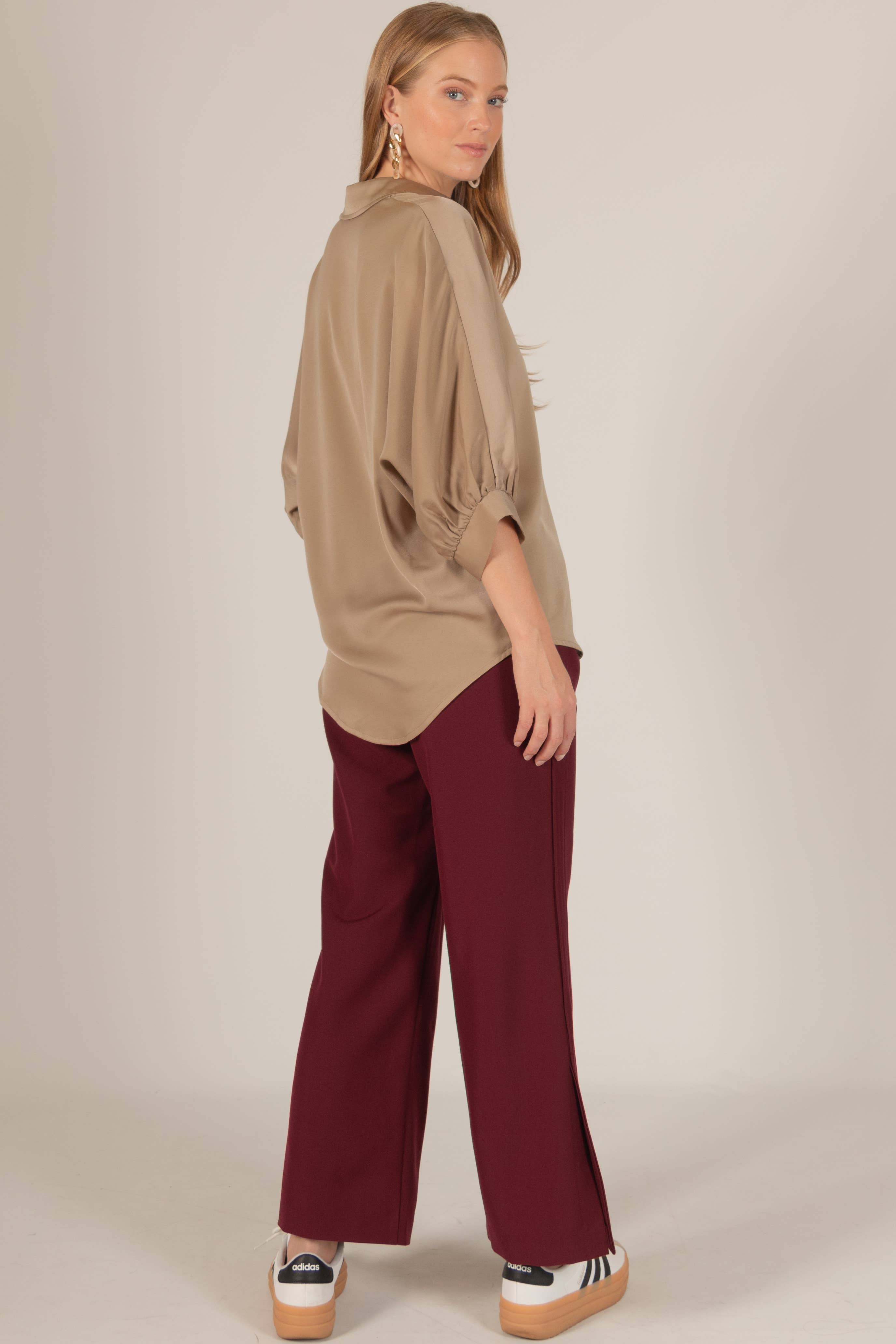 Before You Collection - Wholesale Pants - Women's - Woven Wide Leg Elastic Waist Side Slit Pants14