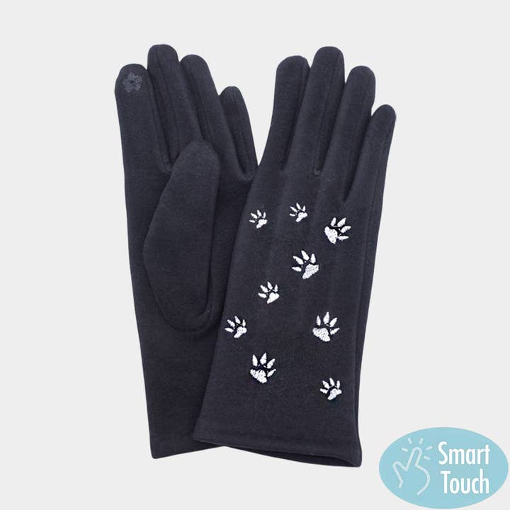Paw Embroidered Pattern Elegant Smart Touch Gloves for wholesale by Sensibling Corp.