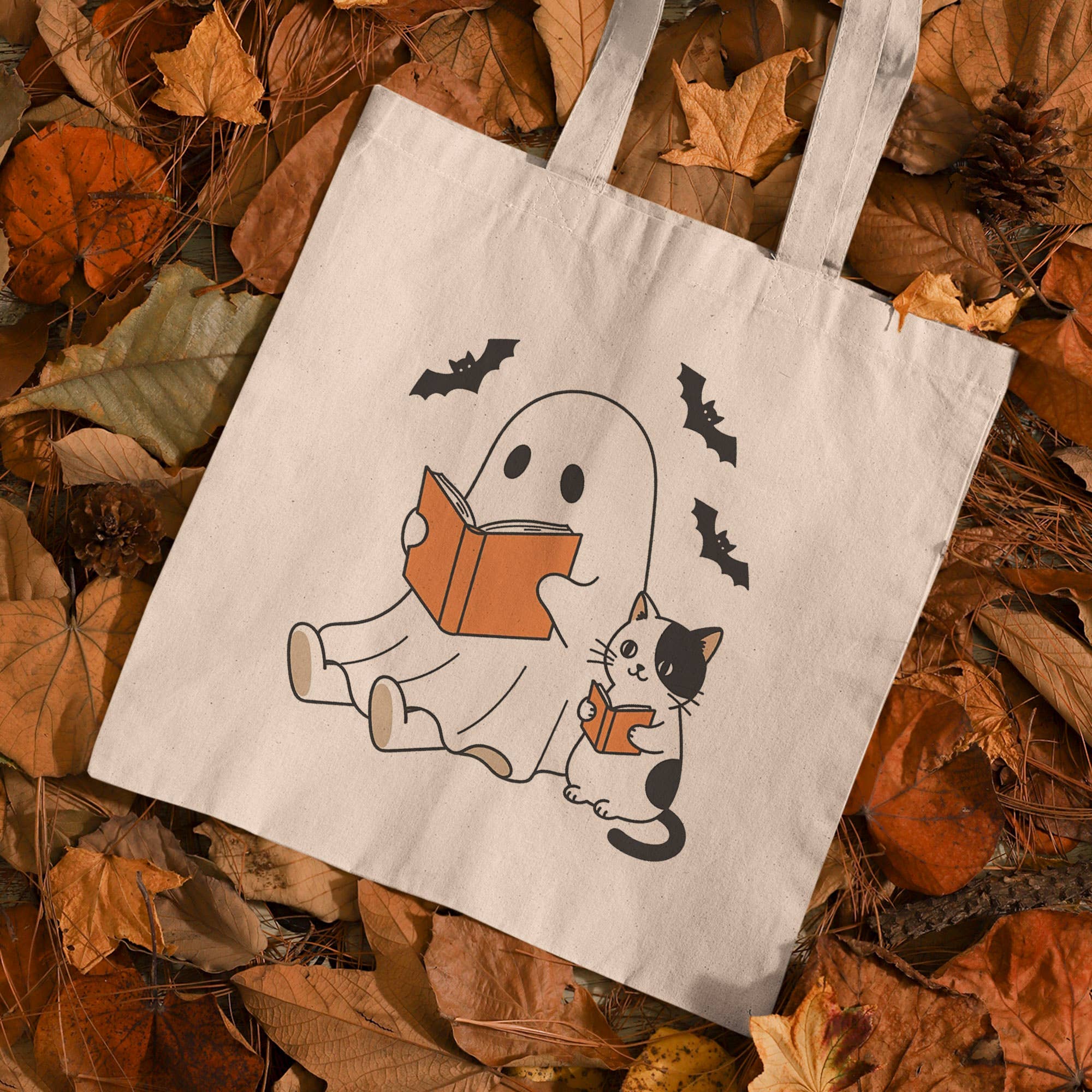 Lucky Luna Apparel - Wholesale Tote Bag - Women's - Reading Books Cat and Ghost Tote Bag3