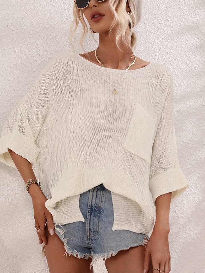 UNISHE - Wholesale Knit Top - Women's - Plain Pocket Oversize Knit Top MY0061
