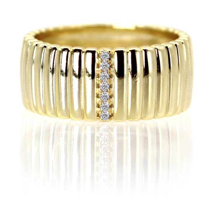 14K Natural Diamond Bold Line Pattern Gold Band for wholesale by AdoreJ Jewelry Wholesale