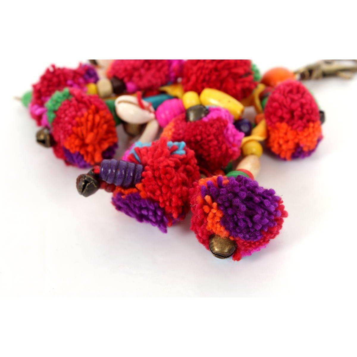 Lumily – wholesale Keychain – Women's – Pom Pom Zipper Pull with Wood Beads and Shells | Handmade Keychain | Thailand3