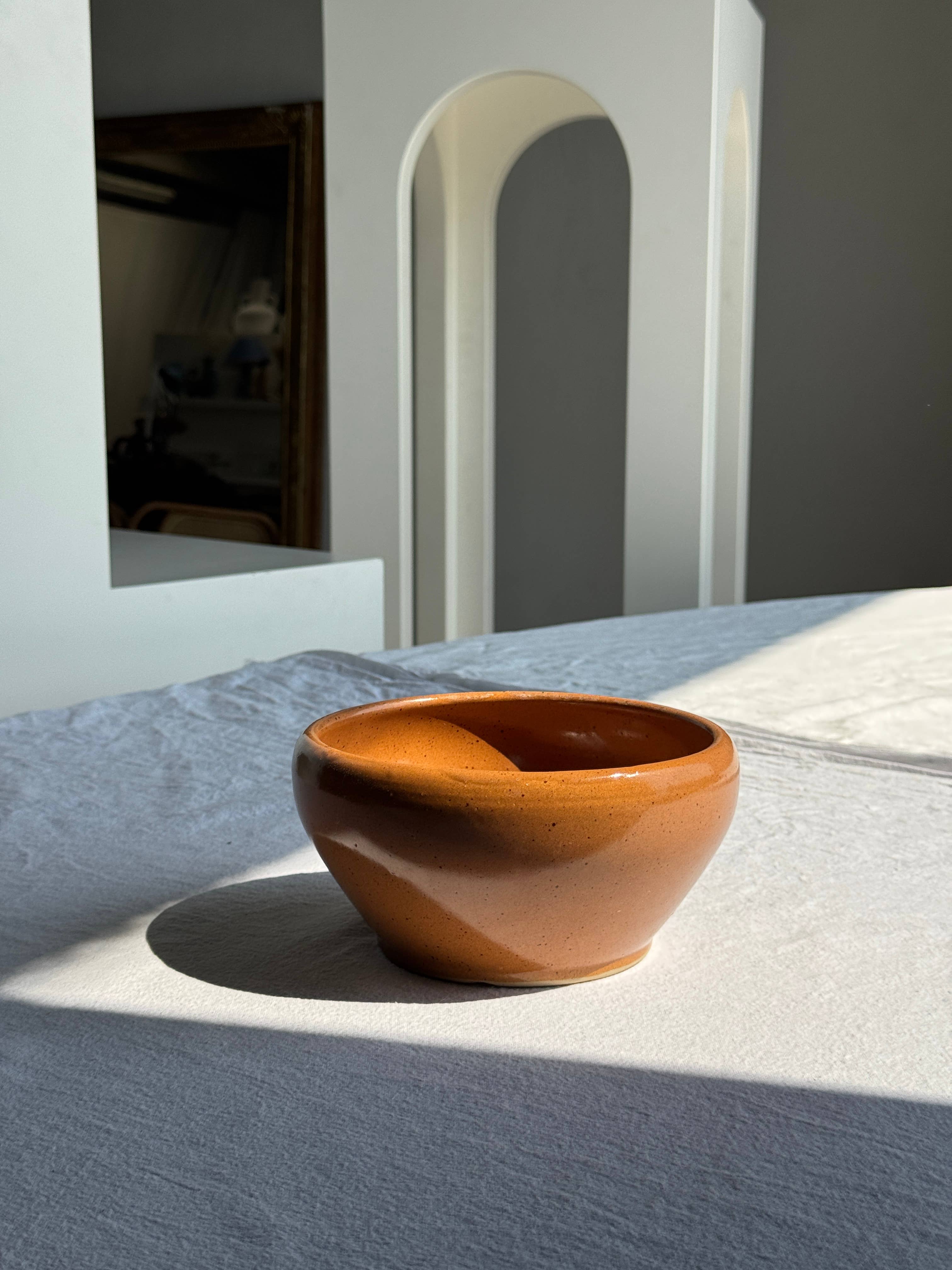 Medium stoneware bowl Digoin Grès Pots France brown orange D17 for wholesale on Faire0