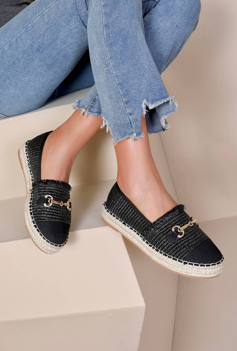 Joia Paris - Wholesale Flats - Women's - Flat espadrilles with black toe and buckle, comfortable H8-8678
