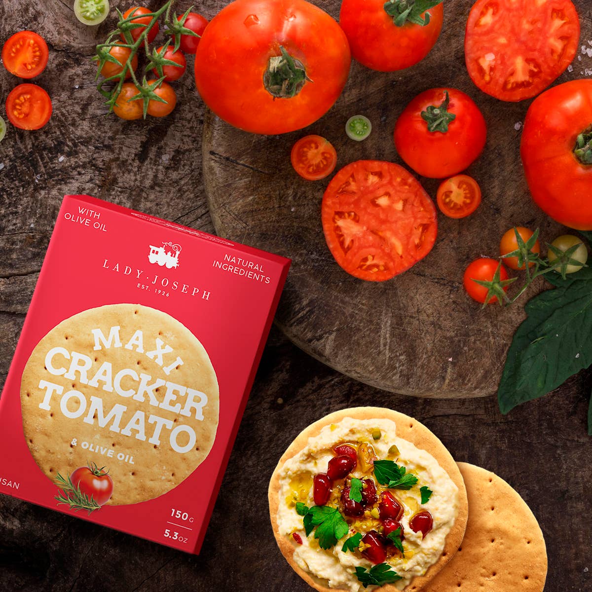 Lady Joseph – wholesale Crackers – Maxi Cracker with Tomato, Rosemary & Olive Oil Snack Cracker3