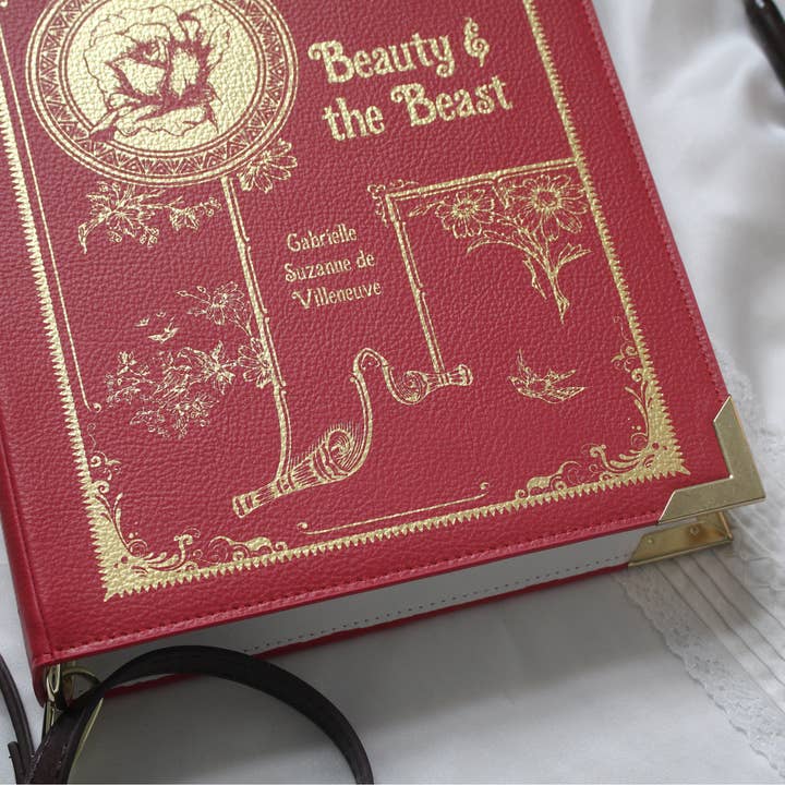 Luxe Goudfolie Beauty and the Beast Boek Handtas Schoudertas voor wholesale door Well Read Company