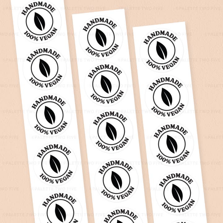 Handmade Vegan Packaging Sticker Labels, 2x2" for wholesale by Palette Two Five