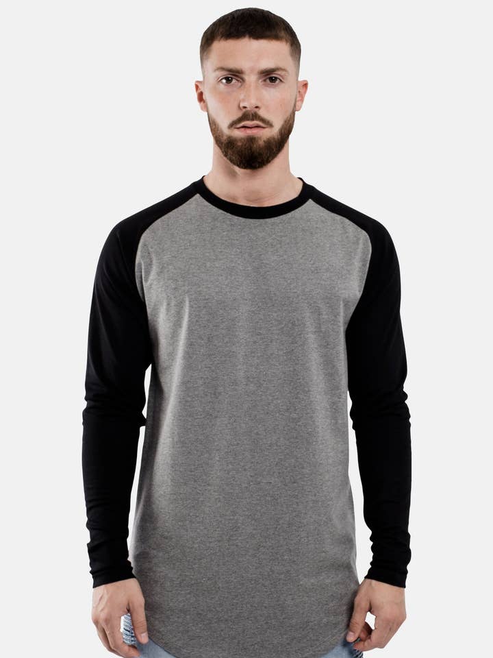 Longline Baseball T-Shirt Grey Black für den Großhandel von Blackskies