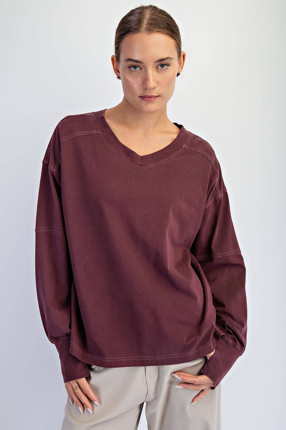 Rae Mode - Wholesale Lounge Top - Women's - PIGMENT WASHED COTTON V-NECK TOP16
