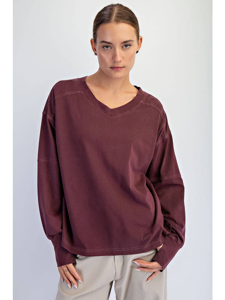 Rae Mode - Wholesale Lounge Top - Women's - PIGMENT WASHED COTTON V-NECK TOP16