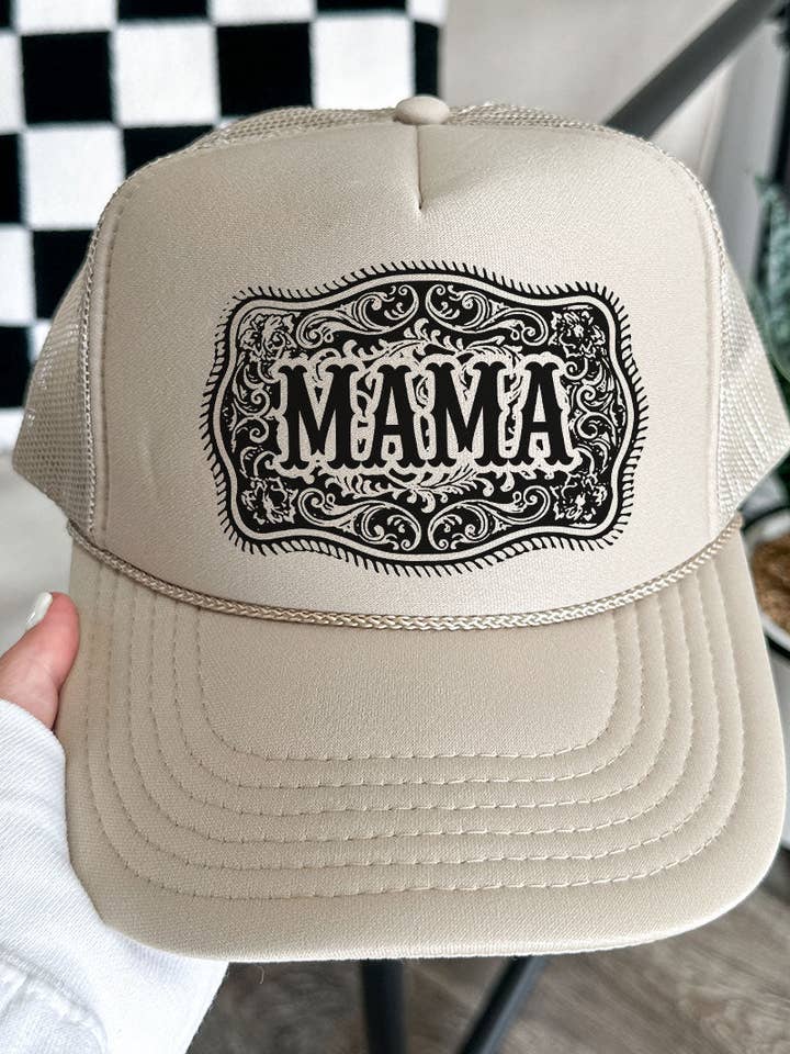 Belt Buckle Mama Otto Khaki Foam Front Trucker Hat for wholesale by Wholesale Accessory Market