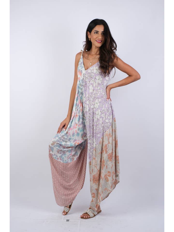 Sacred Threads - Wholesale Jumpsuit - Women's - Rosy Mosaic Patchwork Summer Romper