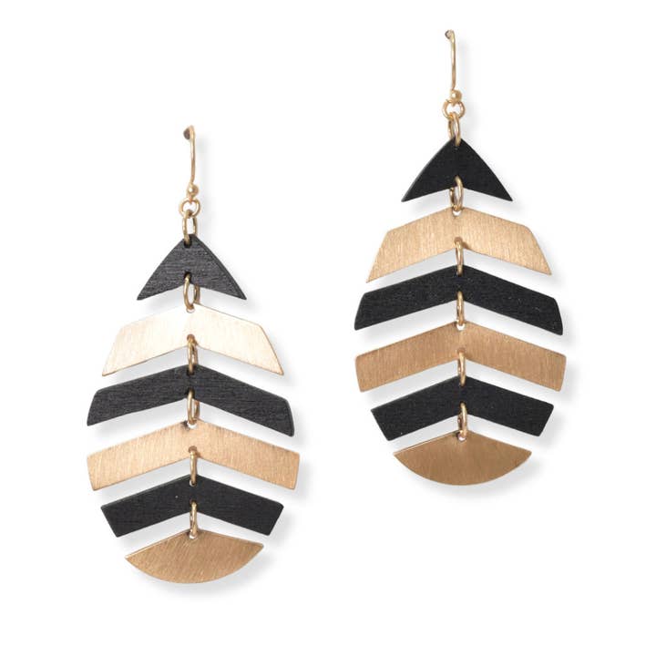 SOPHIA WHOLESALE - Wholesale Dangle Earrings - Wood N Metal Accent Leaf Dangle Earring
