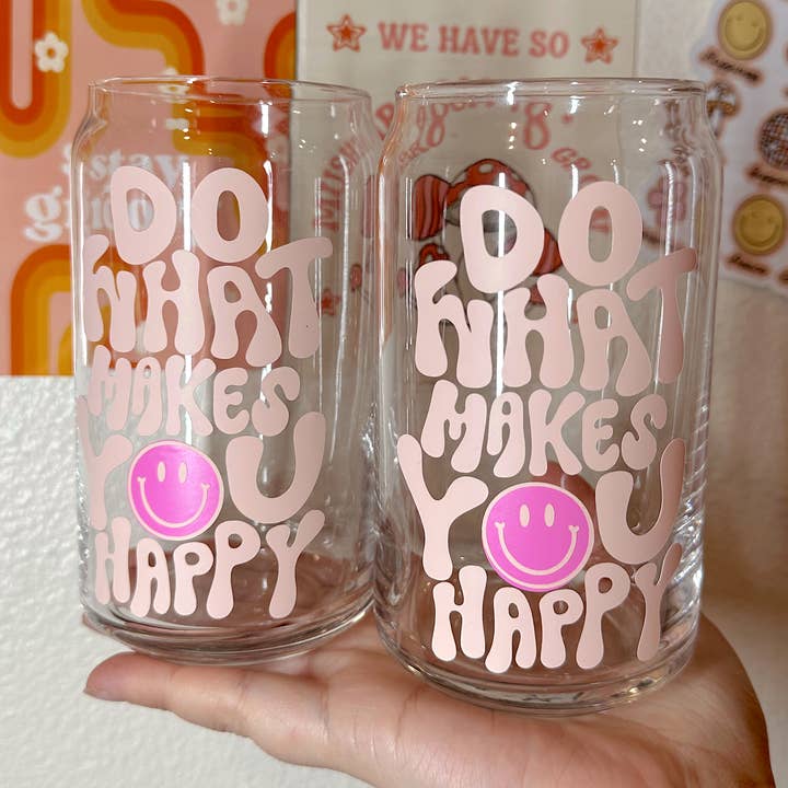 Do What Makes You Happy Glass Cup for wholesale by amarieacreates