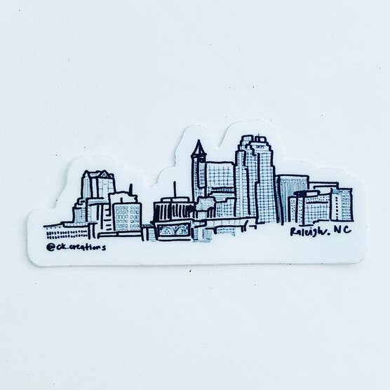 Black and White Raleigh Skyline Sticker for wholesale by CK + CO