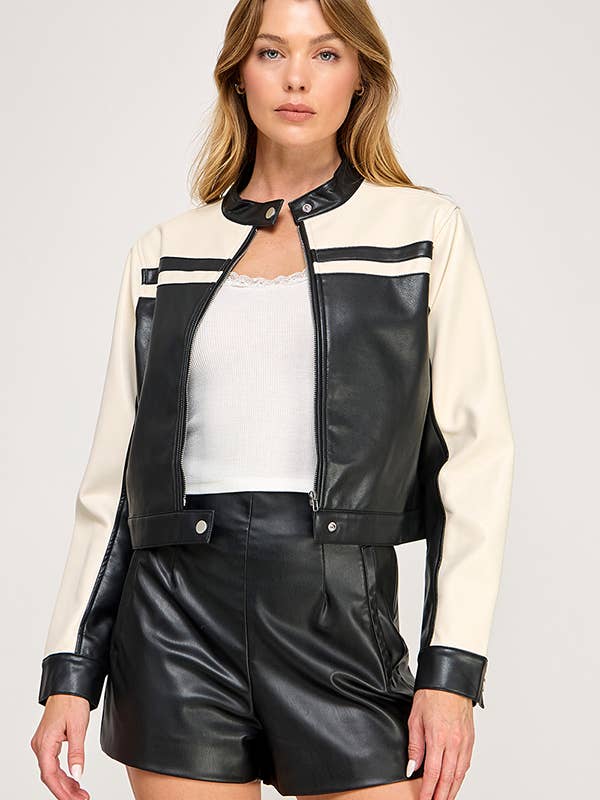 VIJ53134 - Cropped Leather Jacket for wholesale by The vintage shop