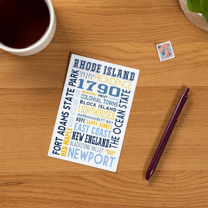 Lantern Press – wholesale Postcard – PREMIUM POSTCARDS Rhode Island, Typography1