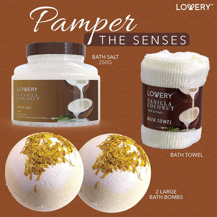 Lovery – wholesale Bath & body set – Bath and Body Gift Basket, Vanilla Coconut Home Spa Set, 9PC