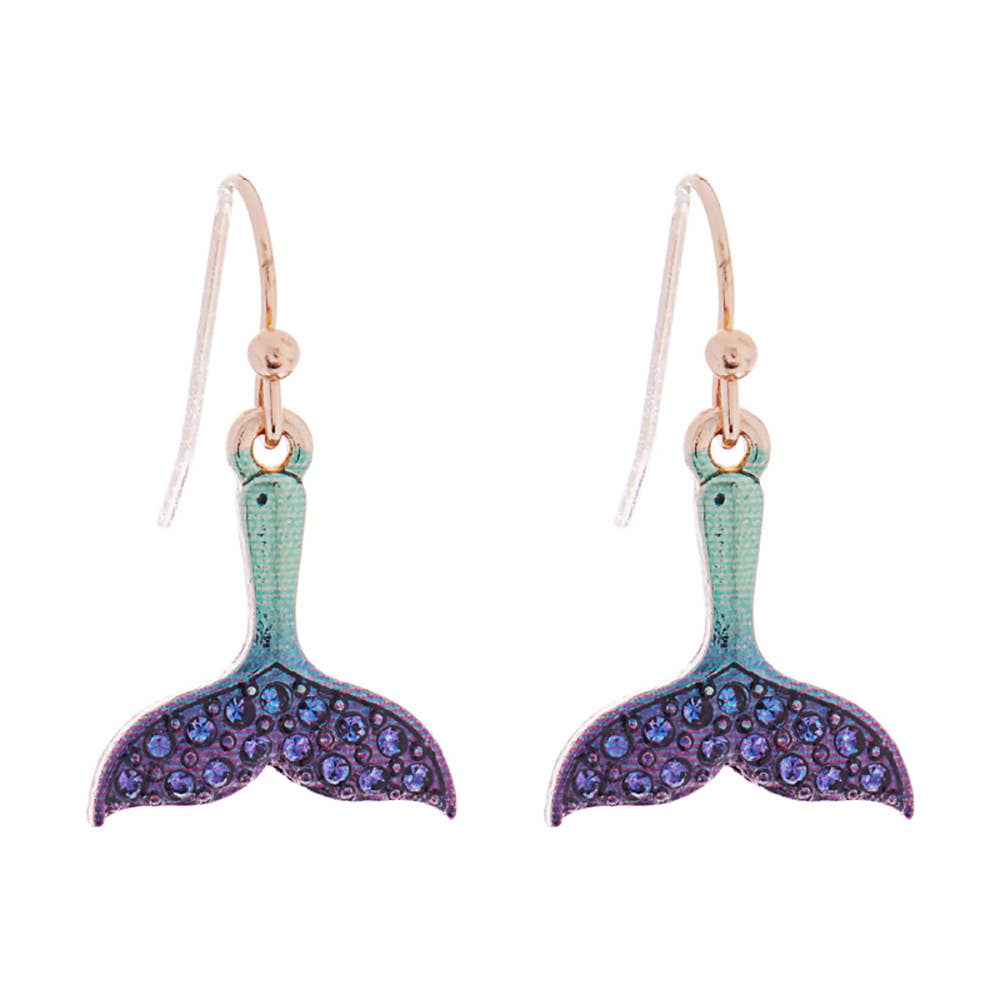 Sensibling Corp. - Wholesale Dangle Earrings - Stone Paved Colored Metal Whale Tale Dangle Earrings
1