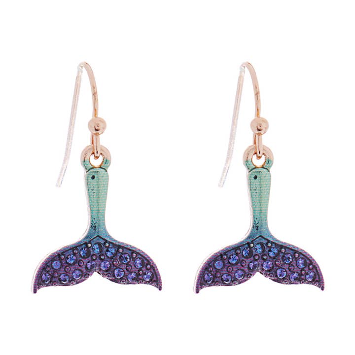 Sensibling Corp. - Wholesale Dangle Earrings - Stone Paved Colored Metal Whale Tale Dangle Earrings
1