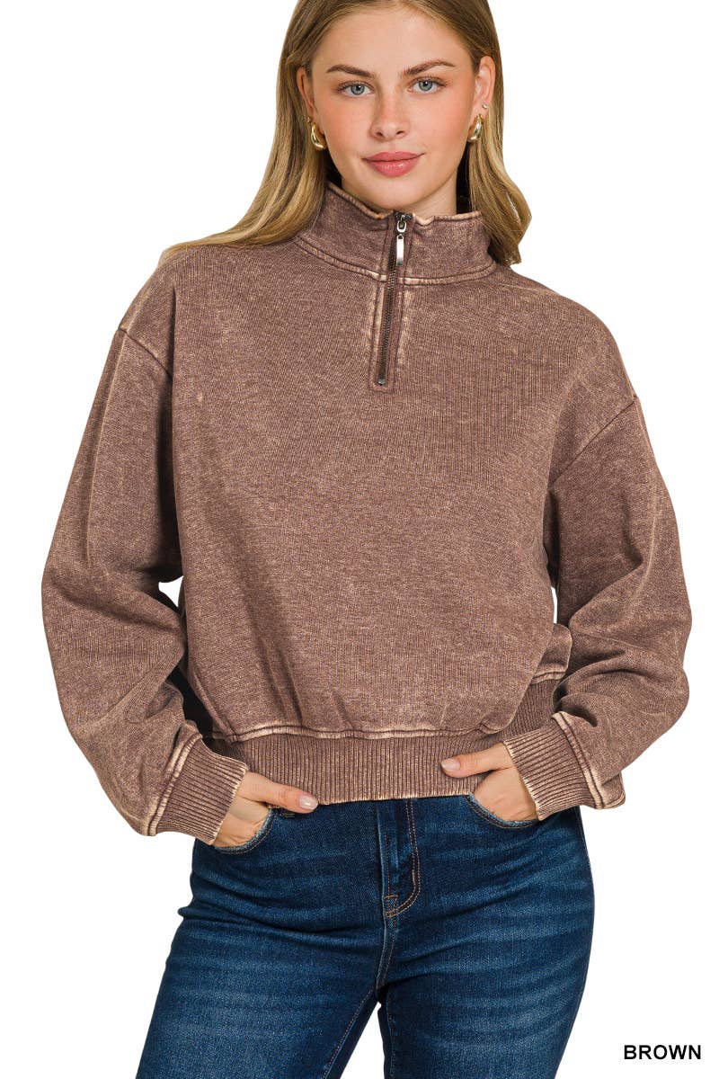 Vanilla Monkey - Vendita all'ingrosso Felpa - Donna - Pullover con mezza cerniera in pile lavato ad acido2