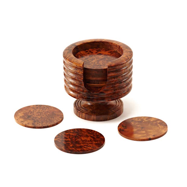 Yemma Goods - Wholesale Coasters - Decorative Thuya Wood Burl Veneer Coasters For Coffee Table