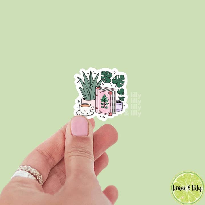 Books, Plants, and Coffee Vinyl Sticker | Bookish Stickers | Kindle Stickers | Sticker Quote | Plant Lover | Book Lover for wholesale by Limes & Lilly