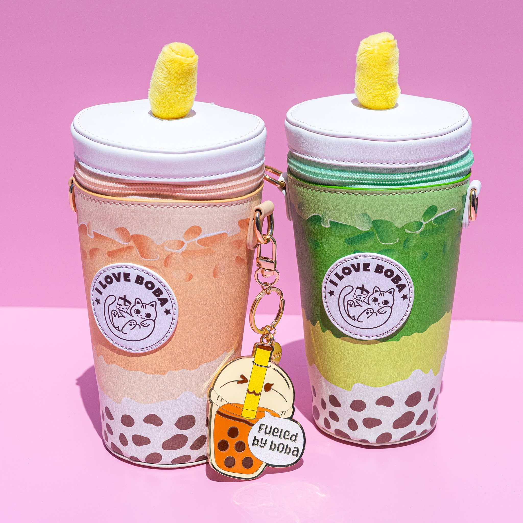 Bewaltz – wholesale Keychain – Women's – Glitter Metal Keychain - Boba Milk Tea1