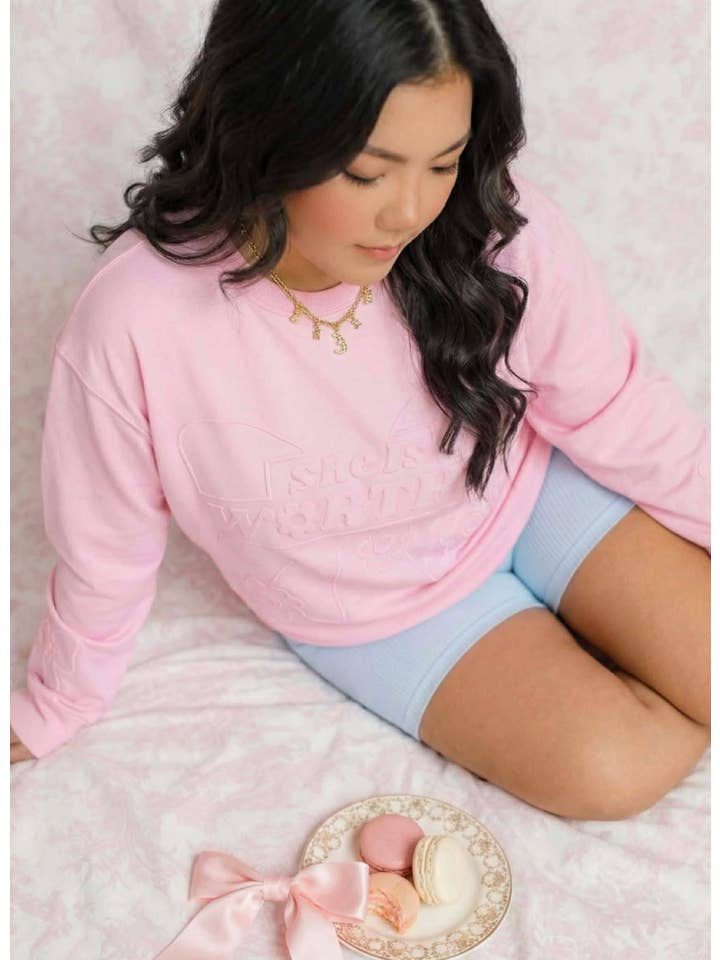 JadyK - Wholesale Sweatshirt - Women's - Spring 2026 - She Is Worthy Bow Emboss Sweatshirt1