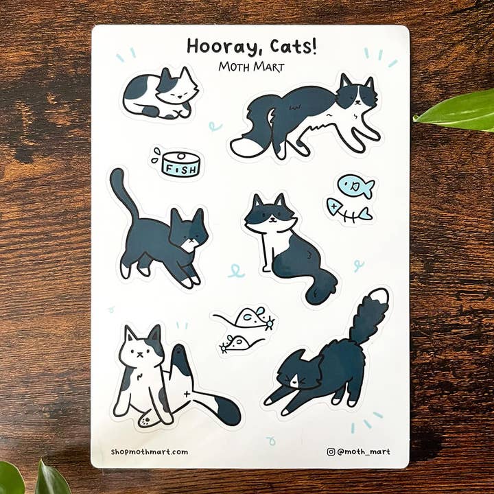 Hooray, Cats! Sticker Sheet for wholesale by Moth Mart